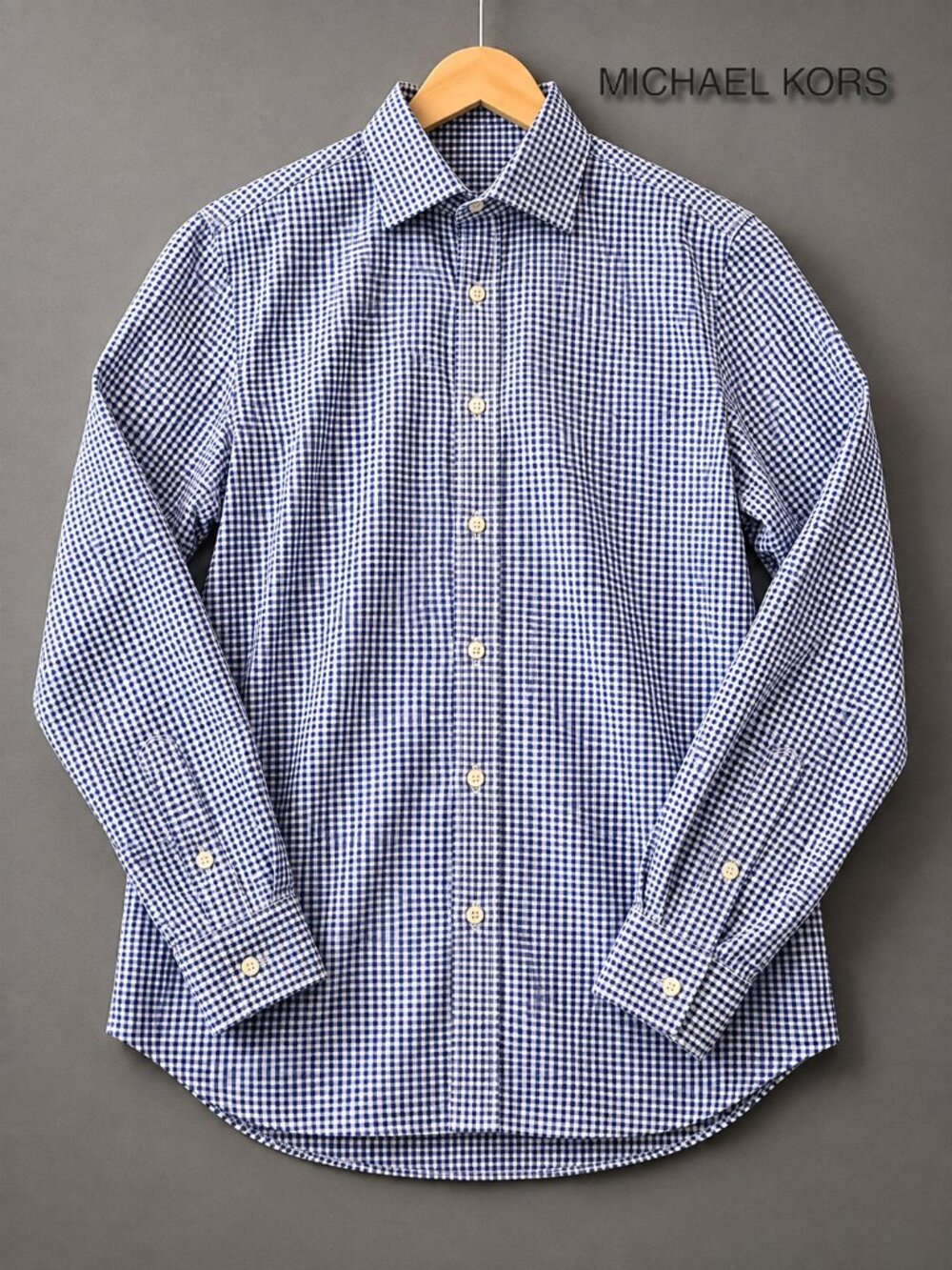 Michael Kors Slim Fit Airsoft Stretch Blue & White Gingham Shirt - Men's M